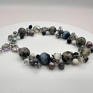Vintage 90s Dalmatian Jasper Glass Charm Bracelet Women's Fashion Jewelry Boho